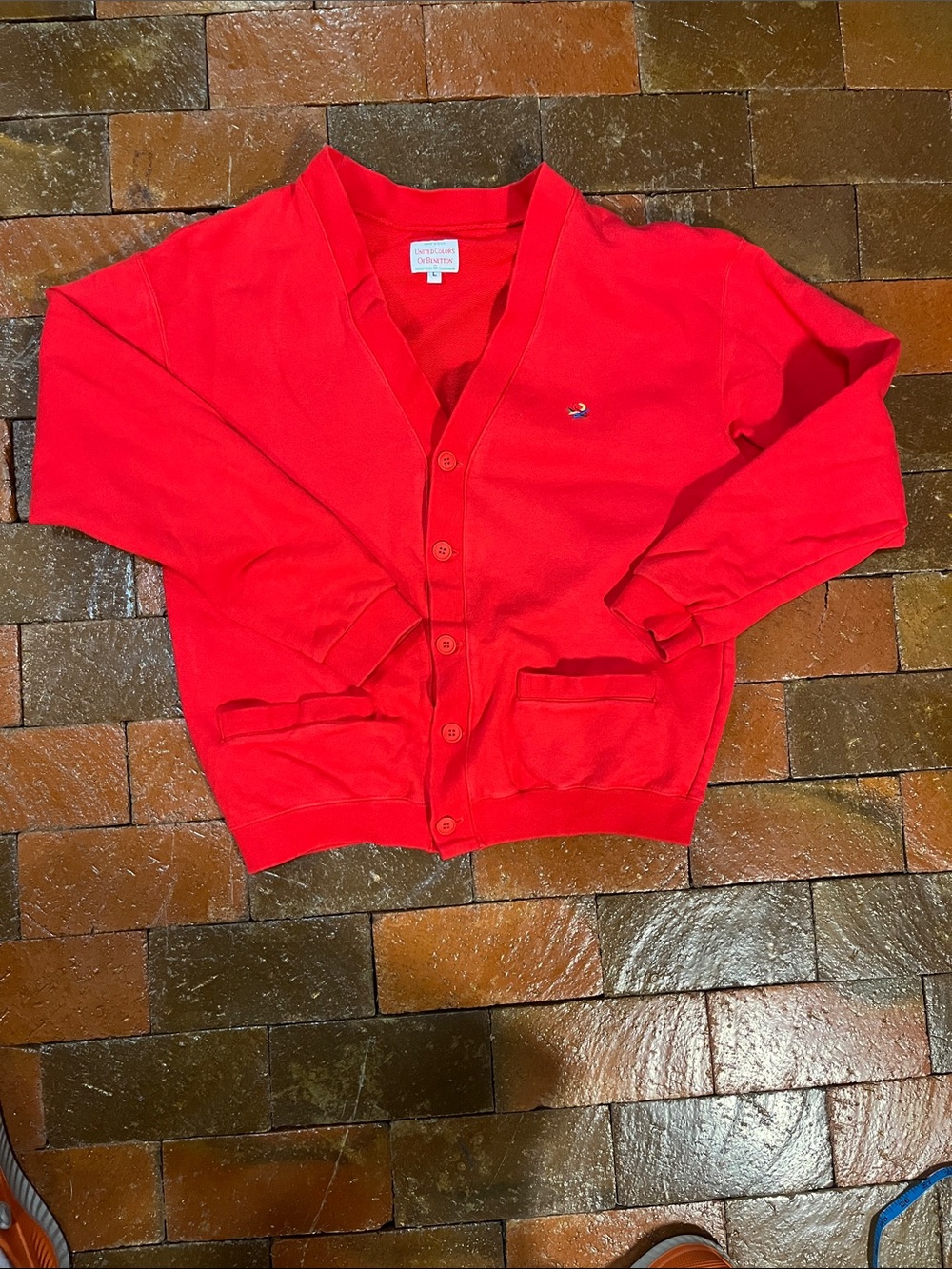 Vintage United Colors of Benetton LARGE red fleece cardigan